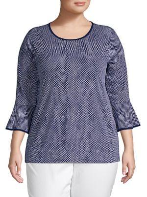 Michael Kors Plus Printed Flutter Sleeve Top