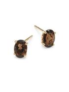 Lord & Taylor 14k Yellow Gold And Smoky Quartz Stud Earrings