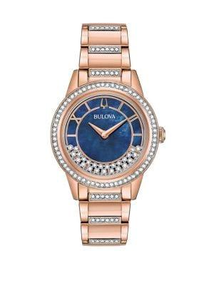Bulova Crystals Turnstyle Embellished Rose-goldtone Bracelet Watch