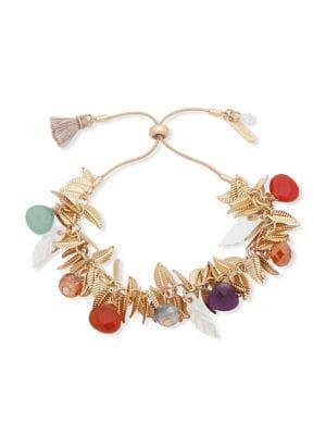 Lonna & Lilly Goldtone Epoxy Stone And Leaf Charm Bracelet