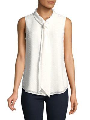 Imnyc Isaac Mizrahi Tie-neck Sleeveless Textured Button-up Blouse