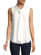 Imnyc Isaac Mizrahi Tie-neck Sleeveless Textured Button-up Blouse