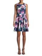 Gabby Skye Pleated Floral Fit-&-flare Dress