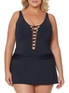 Bleu By Rod Beattie Plus Skirted Lace-up One-piece Swimsuit