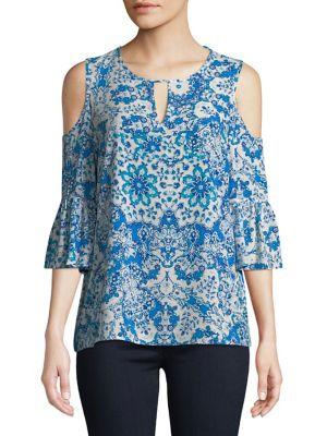 Karl Lagerfeld Paris Printed Cold-shoulder Blouse