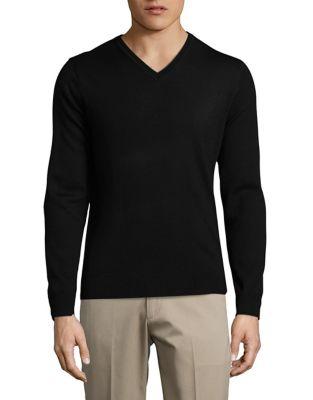 Black Brown V-neck Merino Wool Sweater