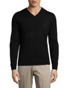 Black Brown V-neck Merino Wool Sweater