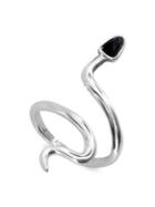 Lucky Brand Silvertone And Black Agate Snake Ring