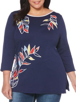 Rafaella Plus Embroidered Cotton Top