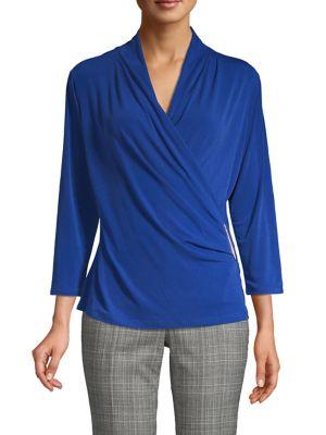 T Tahari Three-quarter Sleeve Faux-wrap Top