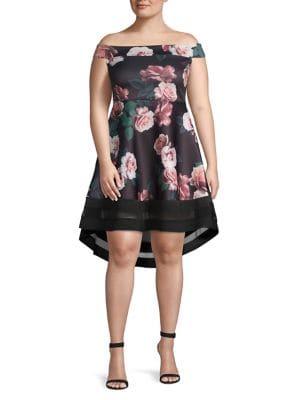 Quiz Plus Floral Print Bardot Dress