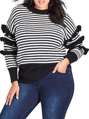 City Chic Plus Stripe Love Ruffled Jumper