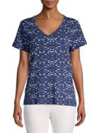 Lord & Taylor Petite Printed V-neck Tee