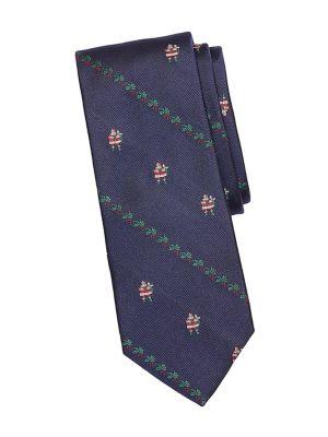 Brooks Brothers Red Fleece Holly Santa Printed Silk Tie