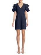 Belle Badgley Mischka Fringed Tiered Ruffle Sleeve Dress