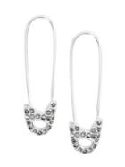 Lucky Brand Silvertone Pave Safety Pin Earrings