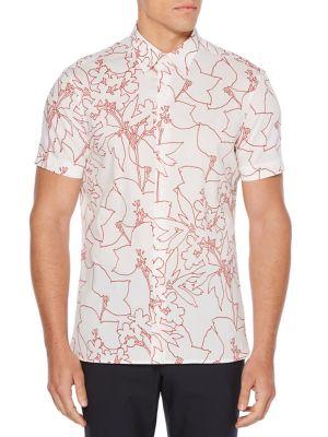 Perry Ellis Short Sleeve Floral Outline Shirt