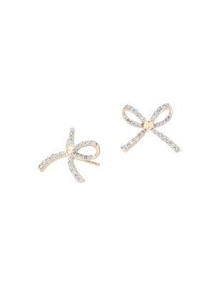 Adina Reyter Bows Tiny 14k Yellow Gold & Pave Diamond Stud Earrings