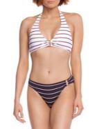 Lauren Ralph Lauren Striped Front-ring Halter Swim Top