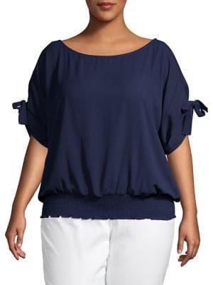 Michael Kors Plus Smocked Boatneck Top