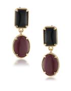 1st And Gorgeous Garnet And Black Cabochon Double-drop Earrings