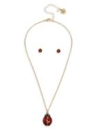 Betsey Johnson Picnic Ladybug Goldtone & Crystal Pendant Necklace & Stud Earrings Set