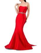 Glamour By Terani Couture Waist-accent Back Bow Mermaid Gown