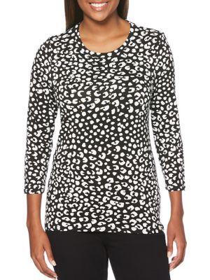 Rafaella Petite Printed Three Quarter-sleeve Top