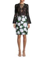 Tadashi Shoji Contrast Floral Bell-sleeve Dress