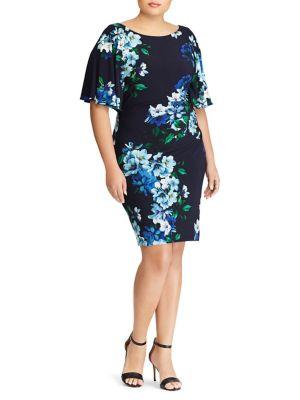 Lauren Ralph Lauren Plus Floral Flutter-sleeve Dress