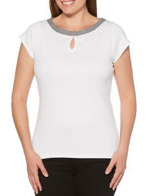 Rafaella Plus Petite Gingham-neckline Keyhole Top