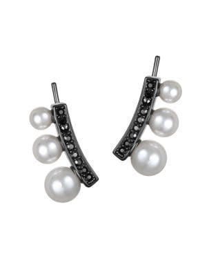 Karl Lagerfeld Pave & 4mm Pearl Swarovski Crystal & Pearl Crawler Earrings