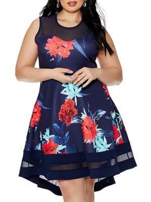 Quiz Curve Plus Floral Dip Hem Fit-&-flare Dress