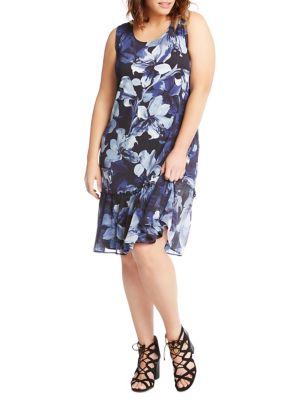 Karen Kane Plus Floral Ruffle-hem Dress