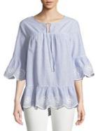 Lord & Taylor Petite Embroidered Peasant Cotton Top