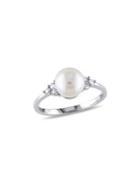 Sonatina 7.5-8mm Cultured Freshwater Pearl, Diamond And 14k White Gold Ring