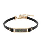 Kenneth Cole New York Leather Items Goldtone Mother-of-pearl And Faux Leather Choker Necklace