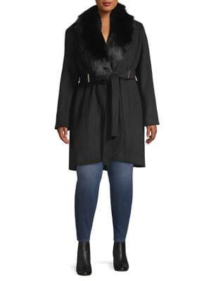 Calvin Klein Plus Faux Fur-trimmed Trench Coat