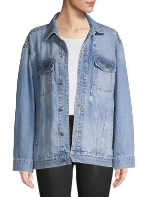 Free People Ripped & Studded Oversized Denim Jacket