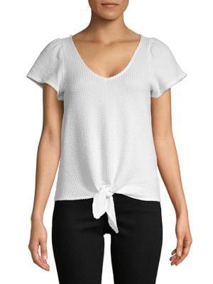 Design Lab Tie Front Textured Top