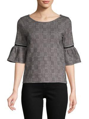 Design Lab Bell-sleeve Plaid Top
