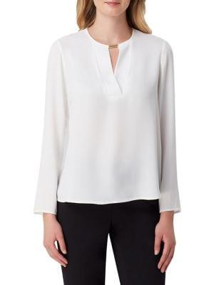 Tahari Arthur S. Levine Hardware Long-sleeve Blouse