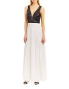 Nicole Miller New York Deep-v Accented A-line Pleated Gown