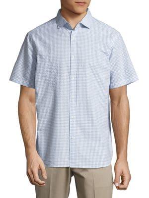 Black Brown Plaid Seersucker Short-sleeve Shirt