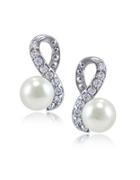 Lord & Taylor Faux Pearl, Cubic Zirconia And Sterling Silver Swirl Stud Earrings