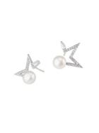 Cz By Kenneth Jay Lane Open Star 8mm White Freshwater Pearl & Crystal Stud Earrings