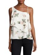 Design Lab Lord & Taylor Floral Ruffled Asymmetric Top