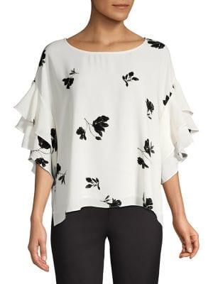 Vince Camuto Daybreak Floral Tiered Flutter Sleeve Blouse