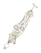 Betsey Johnson Crystal & Faux Pearl Multi-row Toggle Bracelet