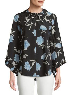 Ellen Tracy Petite Floral Bell-sleeve Top